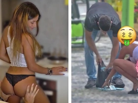 Young Latina with big tits and big booty falls for older guy's money