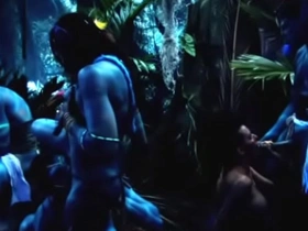 Riley Starr leads an erotic avatar orgy with tattooed performers