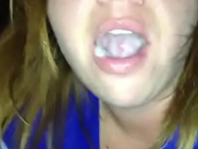 A married woman gives a passionate blowjob to her friend and swallows his semen