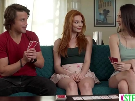 Handsjob and hardcore sex with natural redhead and her sexy friend