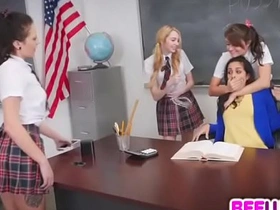 Private teacher gets surprised by naughty students in steamy lesbian encounter