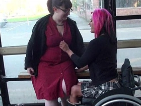 Leah Caprice and her adorable girlfriend exposing beauty at a bus stop