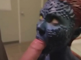 X-Men's Mystique cosplays in comic book lingerie for a sensual blowjob