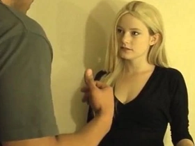 Seductive blonde gives bigcock a sensual handjob