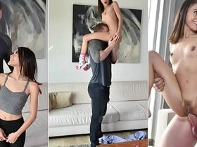 Tiny teen Jasmine Grey shows off her big ass in a tight bodysuit