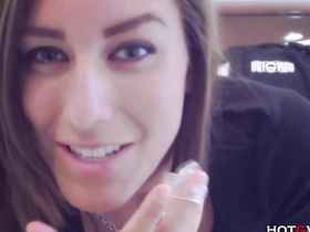 Freshman girl's glass dildo play in leopard-print lingerie