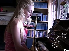 Busty teacher gives piano lesson to eager student
