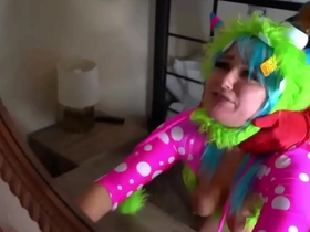 A loud and vocal pornstar clowns his best friend in doggystyle