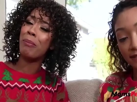 Busty stepmoms and their teen daughters in a wild Christmas threesome