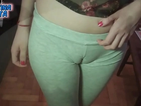 Well-endowed teen blonde reveals sexy cameltoe and round assets